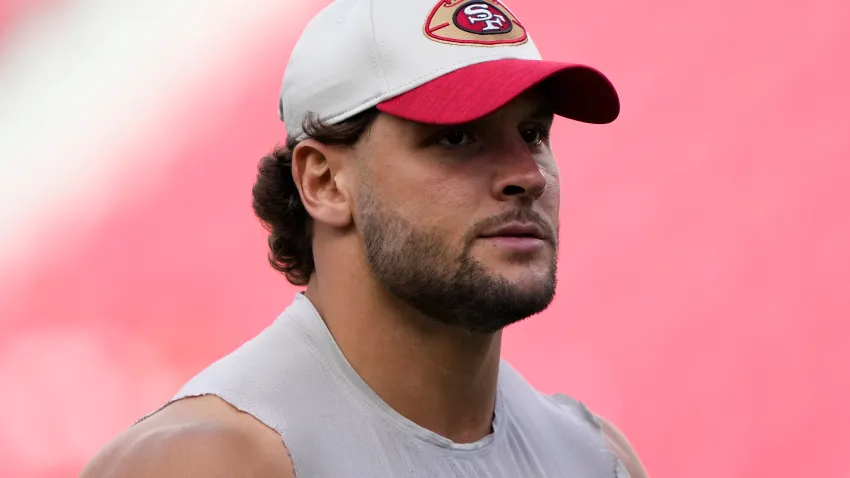 SANTA CLARA, CALIFORNIA – OCTOBER 27: Nick Bosa #97 of the San Francisco 49ers warms up prior to a game against the Dallas Cowboys at Levi’s Stadium on October 27, 2024 in Santa Clara, California. (Photo by Thearon W. Henderson/Getty Images)