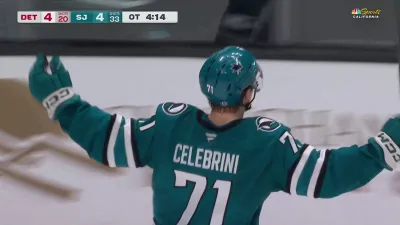 Celebrini scores game-winning Sharks goal in OT vs. Red Wings