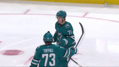 Celebrini's one-timer brings Sharks level against Flames