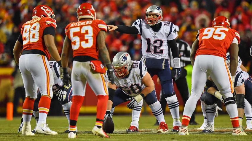 New England Patriots QB Tom Brady (12) calling signals vs. the Kansas City Chiefs