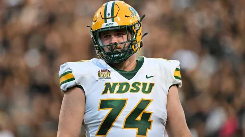 BOULDER, CO – AUGUST 29: North Dakota State guard Grey Zabel (74) during the college football game between the North Dakota State Bison and the Colorado Buffaloes on August 29, 2024 at Folsom Field in Boulder, CO. (Photo by Kevin Langley/Icon Sportswire via Getty Images)
