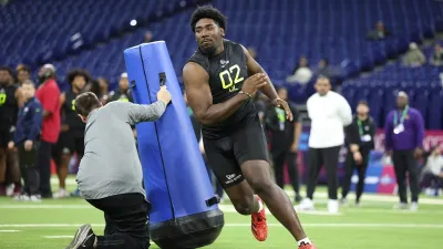 INDIANAPOLIS, INDIANA – FEBRUARY 27: Darius Alexander #DL02 of Toledo participates in the 40-yard dash during the NFL Scouting Combine at Lucas Oil Stadium on February 27, 2025 in Indianapolis, Indiana.  (Photo by Stacy Revere/Getty Images)