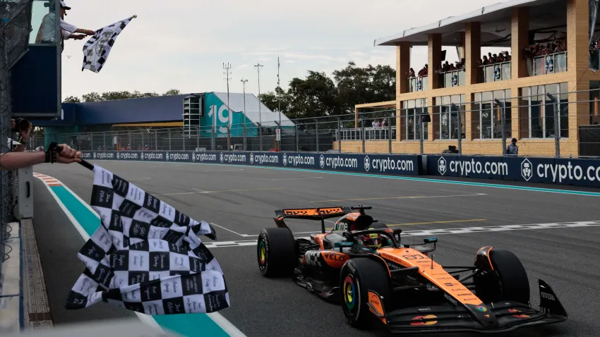 McLaren's Australian driver Oscar Piastri crosses the finish line