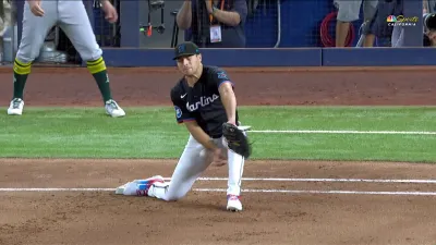 Marlins' Mervis brutally hit below belt vs. Athletics