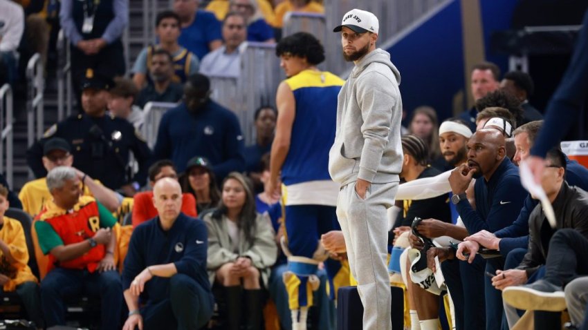SAN FRANCISCO, CALIFORNIA – MAY 10: Stephen Curry #30 of the Golden State Warriors looks on from the bench during the first quarter against the Minnesota Timberwolves in Game Three of the Western Conference Second Round NBA Playoffs at Chase Center on May 10, 2025 in San Francisco, California. NOTE TO USER: User expressly acknowledges and agrees that, by downloading and or using this photograph, User is consenting to the terms and conditions of the Getty Images License Agreement. (Photo by Ezra Shaw/Getty Images)