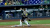 Miami Marlins' Matt Mervis painfully takes ball to groin on throw vs. Athletics