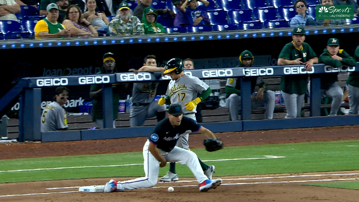 Marlins’ Matt Mervis takes ball to groin on throw vs. Athletics – NBC Sports Bay Area & California