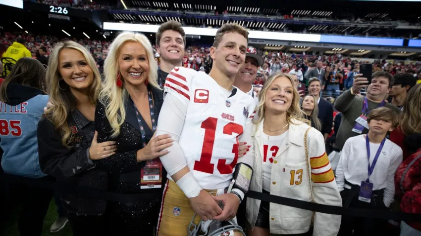 LAS VEGAS, NV – FEBRUARY 11: Brock Purdy #13 of the San Francisco 49ers with his family before Super Bowl LVIII against the Kansas City Chiefs at Allegiant Stadium on February 11, 2024 in Las Vegas, Nevada. The Chiefs defeated the 49ers 25-22. (Photo by Michael Zagaris/San Francisco 49ers/Getty Images)
