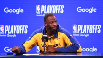 SAN FRANCISCO, CA – MAY 12: Draymond Green #23 of the Golden State Warriors is interviewed after the game against the Minnesota Timberwolves during Round Two Game Four of the 2025 NBA Playoffs on MAY 12, 2025 at Chase Center in San Francisco, California. NOTE TO USER: User expressly acknowledges and agrees that, by downloading and or using this photograph, user is consenting to the terms and conditions of Getty Images License Agreement. Mandatory Copyright Notice: Copyright 2025 NBAE (Photo by Noah Graham/NBAE via Getty Images)