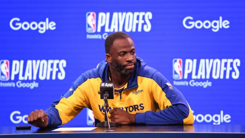 SAN FRANCISCO, CA – MAY 12: Draymond Green #23 of the Golden State Warriors is interviewed after the game against the Minnesota Timberwolves during Round Two Game Four of the 2025 NBA Playoffs on MAY 12, 2025 at Chase Center in San Francisco, California. NOTE TO USER: User expressly acknowledges and agrees that, by downloading and or using this photograph, user is consenting to the terms and conditions of Getty Images License Agreement. Mandatory Copyright Notice: Copyright 2025 NBAE (Photo by Noah Graham/NBAE via Getty Images)
