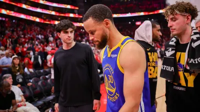 HOUSTON, TEXAS – APRIL 30: Stephen Curry #30 of the Golden State Warriors leaves the court after his team was defeated by the Houston Rockets in Game Five of the Western Conference First Round NBA Playoffs at Toyota Center on April 30, 2025 in Houston, Texas. NOTE TO USER: User expressly acknowledges and agrees that, by downloading and or using this photograph, User is consenting to the terms and conditions of the Getty Images License Agreement. (Photo by Alex Slitz/Getty Images)