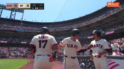 Mike Yastrzemski hits game-tying solo homer into McCovey Cove in Giants-Red Sox