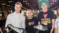 Tom Brady, Fanatics CEO Michael Rubin and Fanatics Games contestant Matt Dennish