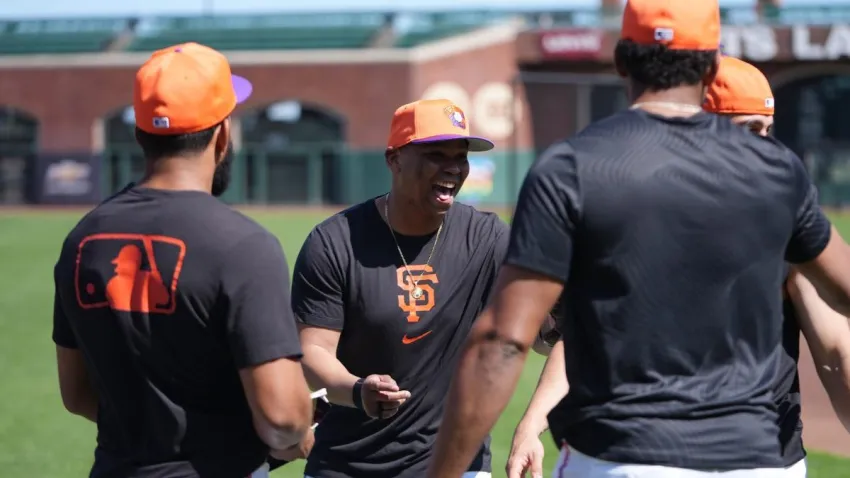 SAN FRANCISCO, CA – JUNE 17: Rafael Devers #16 of the San Francisco Giants greets his teammates during warm ups prior to the game between the Cleveland Guardians and the San Francisco Giants at Oracle Park on Tuesday, June 17, 2025 in San Francisco, California. (Photo by Bryan Kennedy/MLB Photos via Getty Images)
