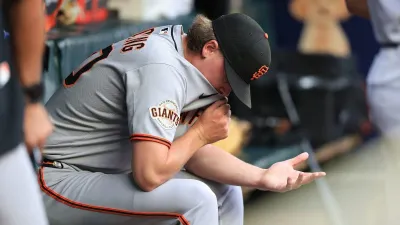 ATLANTA, GA – JULY 21: Hayden Birdsong #60 of the San Francisco Giants in the dugout after being pulled from the game in the bottom of the first inning during the Monday evening MLB game between the Atlanta Bravers and the San Francisco Giants on July 21, 2025 at Truist Park in Atlanta, Georgia.  (Photo by David J. Griffin/Icon Sportswire via Getty Images)