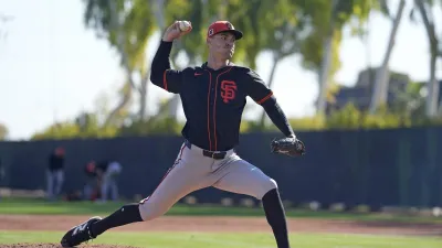SCOTTSDALE, ARIZONA – FEBRUARY 18: Carson Ragsdale #78 of the San Francisco Giants pitches during live batting practice at Scottsdale Stadium on February 18, 2025 in Scottsdale, Arizona. (Photo by Suzanna Mitchell/San Francisco Giants/Getty Images)