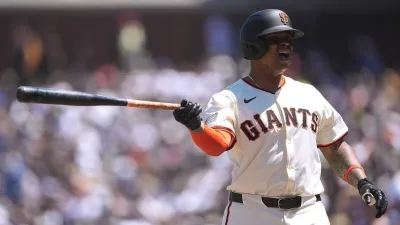 SAN FRANCISCO, CALIFORNIA – JULY 13: Rafael Devers #16 of the San Francisco Giants reacts after a pitch he thought was a ball was called a strike against the Los Angeles Dodgers in the bottom of the six inning at Oracle Park on July 13, 2025 in San Francisco, California. (Photo by Thearon W. Henderson/Getty Images)