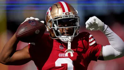 Oct 20, 2024; Santa Clara, California, USA; San Francisco 49ers cornerback Deommodore Lenoir (2) flexes before the start of the game against the Kansas City Chiefs at Levi’s Stadium. Mandatory Credit: Cary Edmondson-Imagn Images