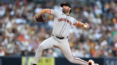 SAN DIEGO, CALIFORNIA – AUGUST 18: Robbie Ray #38 of the San Francisco Giants pitches during the first inning of a game against the San Diego Padres at Petco Park on August 18, 2025 in San Diego, California. (Photo by Sean M. Haffey/Getty Images)