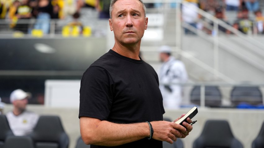 COLUMBUS, OHIO – AUGUST 23: Caleb Porter of New England Revolution looks on before the match against the Columbus Crew at Lower.com Field on August 23, 2025 in Columbus, Ohio. (Photo by Jason Mowry/Getty Images)