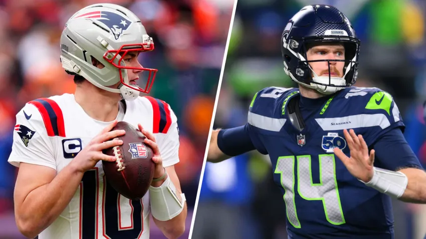 Patriots quarterback Drake Maye and Seahawks quarterback Sam Darnold