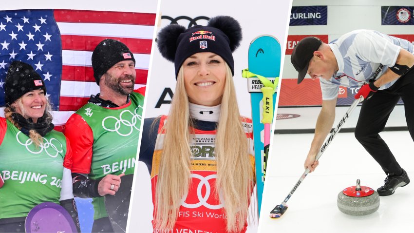 (L-R) Lindsey Jacobellis and Nick Baumgartner, Lindsey Vonn, Rich Ruohonen