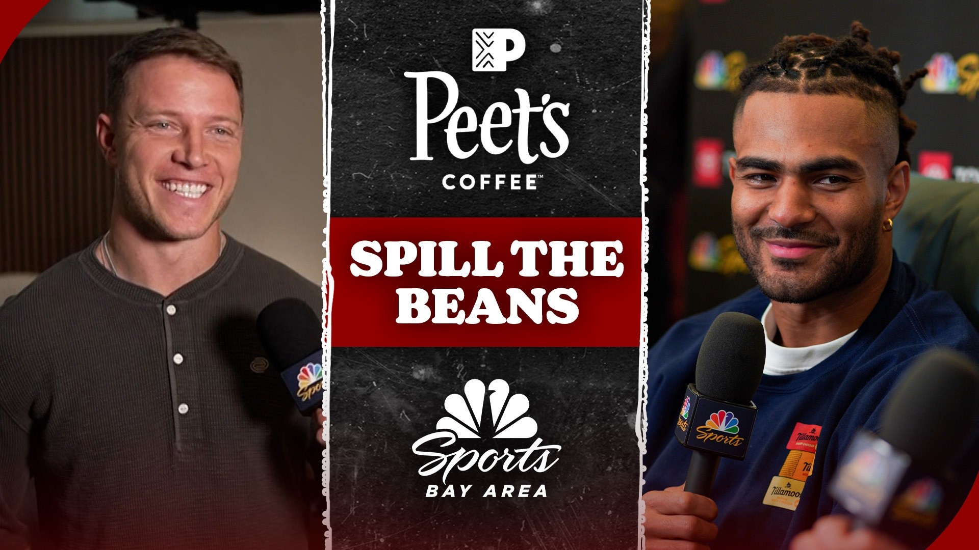 Logan Ryan in a suit, speaking intently into a microphone at a bustling Super Bowl Radio Row event with NFL logos in the background.