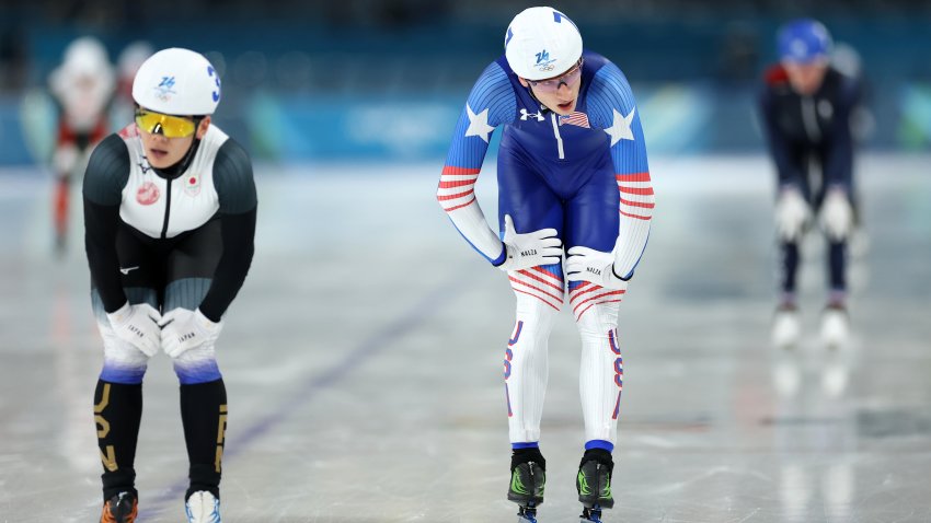 MILAN, ITALY – FEBRUARY 21: Jordan Stolz of Team United States reacts after competing in the Speed Skating Men’s Mass Start final on day fifteen of the Milano Cortina 2026 Winter Olympic games at Milano Speed Skating Stadium on February 21, 2026 in Milan, Italy. (Photo by Sarah Stier/Getty Images)