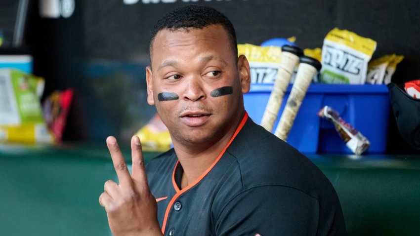 Jun 27, 2026; San Francisco, California, USA; San Francisco Giants infielder Rafael Devers (16) gestures in the dugout against the Atlanta Braves during the second inning at Oracle Park. Mandatory Credit: Robert Edwards-Imagn Images