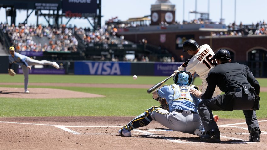 Jul 29, 2026; San Francisco, California, USA; San Francisco Giants designated hitter Rafael Devers (16) swings and misses for strike three against the Milwaukee Brewers during the first inning at Oracle Park. Mandatory Credit: D. Ross Cameron-Imagn Images