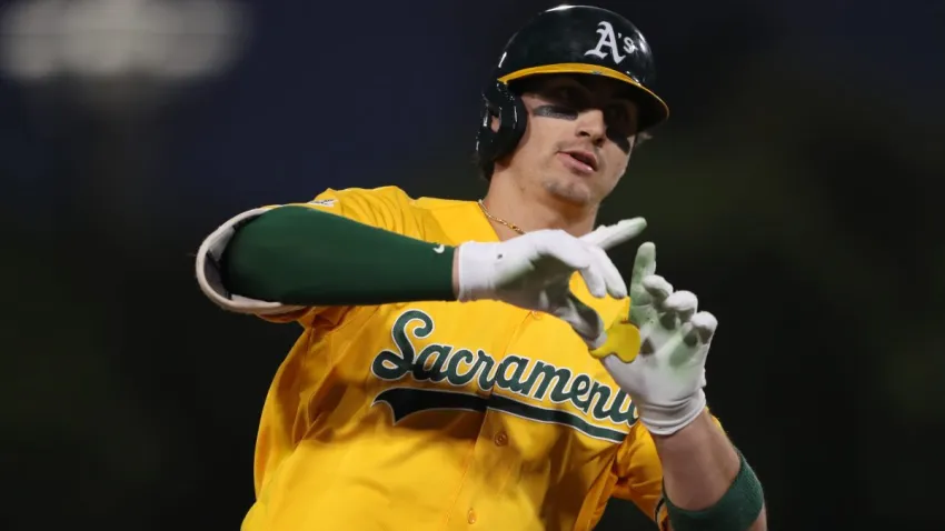 SACRAMENTO, CALIFORNIA – JULY 18: Tyler Soderstrom #21 of the Athletics jogs around the bases after hitting a two-run home run during the bottom of the sixth inning against the Washington Nationals at Sutter Health Park on July 18, 2026 in Sacramento, California. (Photo by Scott Marshall/Getty Images)
