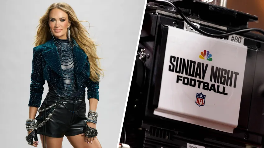 Split image of Carrie Underwood and Sunday Night Football