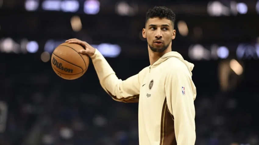 SAN FRANCISCO, CALIFORNIA – MARCH 27: Malevy Leons #33 of the Golden State Warriors looks on during warm ups before the game against the Washington Wizards at Chase Center on March 27, 2026 in San Francisco, California. NOTE TO USER: User expressly acknowledges and agrees that, by downloading and or using this photograph, User is consenting to the terms and conditions of the Getty Images License Agreement. (Photo by Eakin Howard/Getty Images)