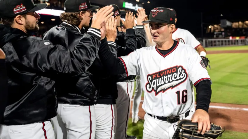 RICHMOND, VA – APRIL 09: Turner Hill #51 of the Richmond Flying Squirrels shakes hands after the game between the Altoona Curve and the Richmond Flying Squirrels at CarMax Park on Thursday, April 9, 2026 in Richmond, Virginia. (Photo by Matthew Mitrani/Minor League Baseball via Getty Images)