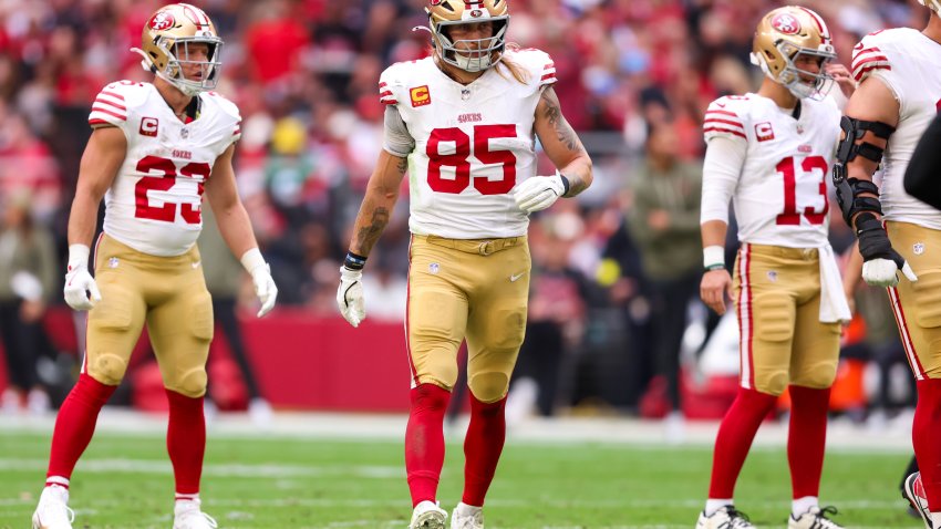 GLENDALE, ARIZONA – NOVEMBER 16: George Kittle #85 of the San Francisco 49ers lines up before a play during the second quarter of an NFL 2025 game between San Francisco 49ers and Arizona Cardinals at State Farm Stadium on November 16, 2025 in Glendale, Arizona.  (Photo by Mike Christy/Getty Images)