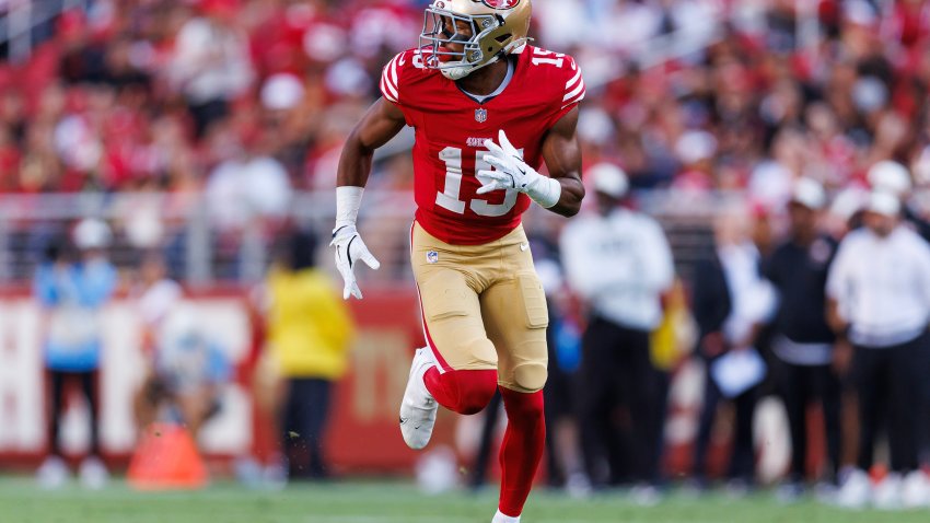 SANTA CLARA, CALIFORNIA – AUGUST 13: De’zhaun Stribling #15 of the San Francisco 49ers runs downfield during the first quarter of a preseason NFL football game against the Tennessee Titans at Levi’s Stadium on August 13, 2026 in Santa Clara, California. (Photo by Brooke Sutton/Getty Images)