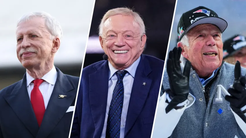 Split image (L-R) of Stan Kroenke, Jerry Jones and Robert Kraft.