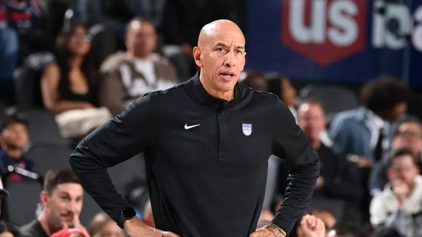 INGLEWOOD, CA – OCTOBER 21: Head Coach Doug Christie of the Sacramento Kings looks on during the game against the LA Clippers on October 21, 2026 at Intuit Dome in Los Angeles, California. NOTE TO USER: User expressly acknowledges and agrees that, by downloading and/or using this Photograph, user is consenting to the terms and conditions of the Getty Images License Agreement. Mandatory Copyright Notice: Copyright 2026 NBAE (Photo by Juan Ocampo/NBAE via Getty Images)