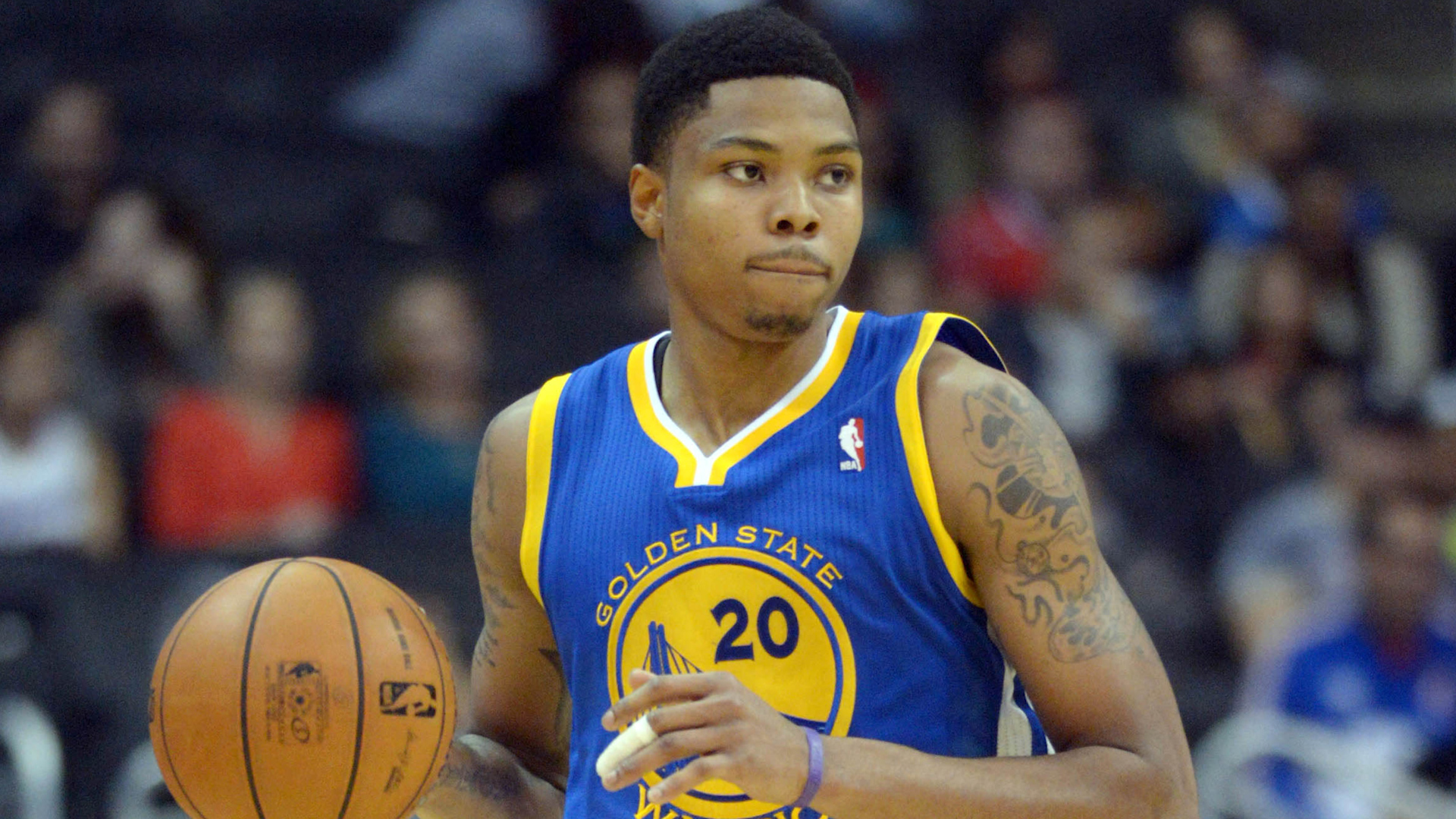 Kent Bazemore of the Golden State Warriors looks on during the
